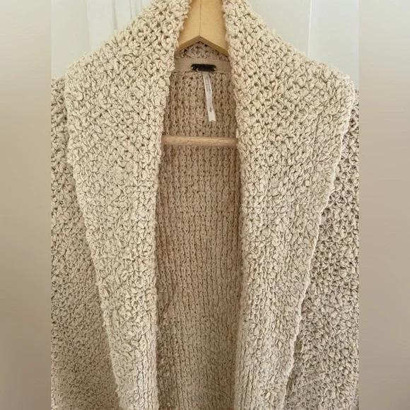 Free People Soft Chunky Mixed Yarn Knit Open Longline Cardigan Draped Collar - Picture 5 of 9